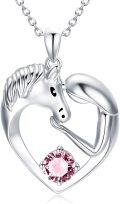 wholesale 925 Sterling Silver Birthstone Crystal Horse Heart Necklace Women s Jewelry Gift-0-24