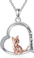 wholesale 925 Sterling Silver Heart-Shaped Love You Forever Cat Necklace Gift for Women Girls-0-0