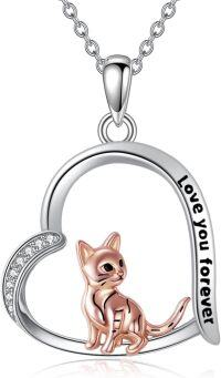 wholesale 925 Sterling Silver Heart-Shaped Love You Forever Cat Necklace Gift for Women Girls-Tabby Cat