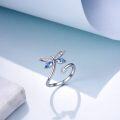 wholesale S925 Sterling Silver with Austrian Crystals Light Sapphire Dragonfly Water Droplet Adjustable Wavy Bond Ring 3.2g, Elegant Gift for Women-0-3