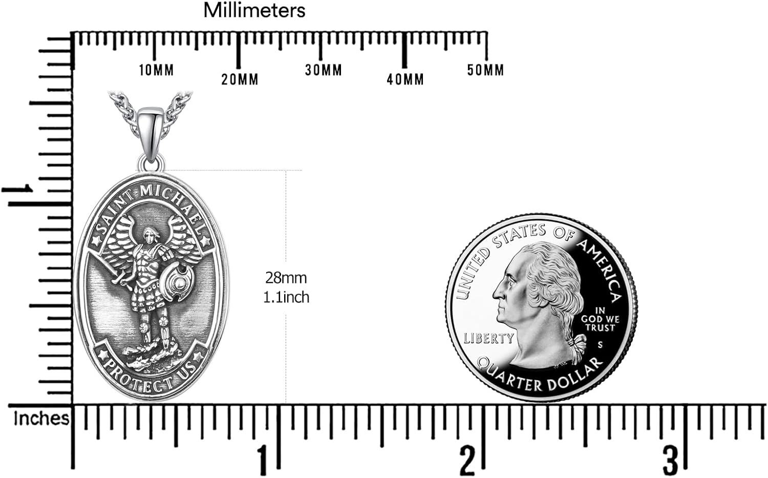 925 Sterling Silver Saint Michael Angel Protect Us Mens Medallion Chain Necklace-0-3
