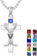 wholesale 925 Sterling Silver Sports Theme Cross Necklace w/Blue Crystal & I Can Do All Things Pendant for Men/Women-0-0