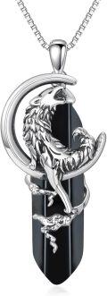 wholesale 925 Sterling Silver Black Crystal Wolf Necklace for Women - Guardian Stone for Luck & Happiness, Adventure Lover Gift, 18+2 Chain-0-0