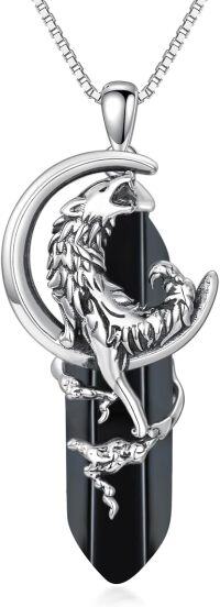 wholesale 925 Sterling Silver Black Crystal Wolf Necklace for Women - Guardian Stone for Luck & Happiness, Adventure Lover Gift, 18+2 Chain-Black Obsidian