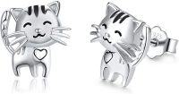 wholesale 925 Sterling Silver Cute Cat Stud Earrings with Heart Design for Women and Girls-A Cute Cat Stud Earrings