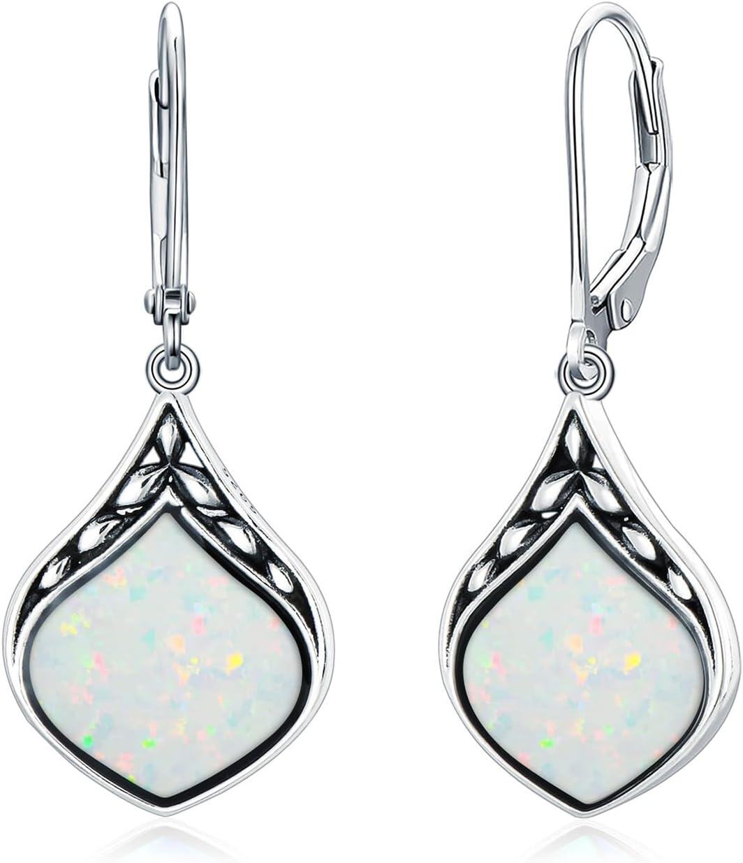wholesale Sterling Silver Natural Gemstone Vintage Irish Celtic Teardrop Dangle Earrings-Opal