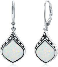 wholesale Sterling Silver Natural Gemstone Vintage Irish Celtic Teardrop Dangle Earrings-Opal