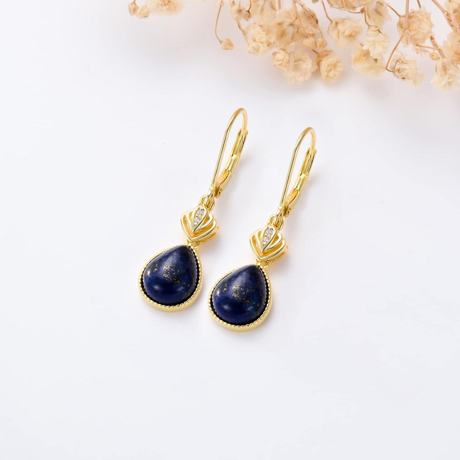 Sterling Silver Lapis Lazuli Dangle Earrings Boho Wedding Gifts for Women-0-1