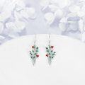 wholesale 925 Sterling Silver Purple Poppy Flower Drop Dangle Earrings with Green Leaves and CZ Stones for Women Girls -0-25