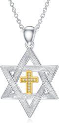 wholesale 925 Sterling Silver Cross & Star of David Pendant Necklace with Cubic Zirconias for Women-0-0