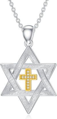 wholesale 925 Sterling Silver Cross & Star of David Pendant Necklace with Cubic Zirconias for Women-A2-Star of David with Cross