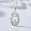wholesale 925 Sterling Silver Lotus Evil Eye Hamsa Hand Pendant Necklace for Women-0-1