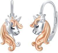 wholesale 925 Sterling Silver Unicorn Head Leverback Earrings for Kids and Adults - Unique Animal Design with Crown Accents-Unicorn hoops-1560