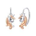 wholesale 925 Sterling Silver Unicorn Drop Earrings Rose Gold Two Tone Leverback For Women-0-0