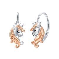 wholesale 925 Sterling Silver Unicorn Drop Earrings Rose Gold Two Tone Leverback For Women-Unicorn hoops-1560
