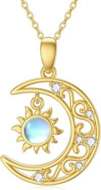 wholesale 14K Gold Sun & Moon Opalite Pendant Necklace for Women-Style1-Moon Sun