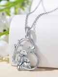 wholesale 925 Sterling Silver Owl Family Love Heart Pendant Necklaces for Women Girls s-0-1