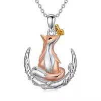 TOUPOP Sterling Silver & Stone Fox Pendant Necklace For Women-undefined