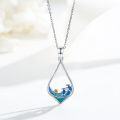 wholesale 925 Sterling Silver Teardrop Dolphin Ocean Wave Pendant Necklace with Blue Enamel and Yellow Crystal - Beach  for Women-0-2