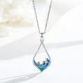 wholesale 925 Sterling Silver Teardrop Dolphin Ocean Wave Pendant Necklace with Blue Enamel and Yellow Crystal - Beach  for Women-0-2