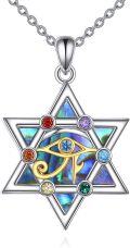 wholesale 925 Sterling Silver Blue Abalone Star of David Pendant Necklace with Multi-Color Stones and Eye Design-0-0