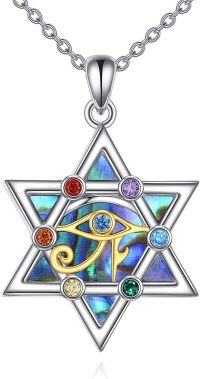 wholesale 925 Sterling Silver Blue Abalone Star of David Pendant Necklace with Multi-Color Stones and Eye Design-B-Star Of David