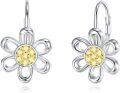 wholesale 925 Sterling Silver Daisy Flower Leverback Dangle Hoop Earrings for Women Christmas Gifts-0-0