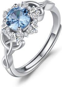 wholesale Sterling Silver Zircon Celtic Birthstone Adjustable Ring for Women-03-March