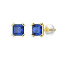 wholesale 14k Gold Princess Cut Garnet Stud Earrings-September-Blue Sapphire