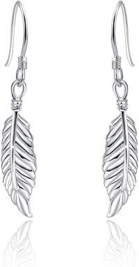 wholesale 925 Sterling Silver Feather Dangle Drop Earrings Angel Wing s for Women Girls Sensitive Ears-01-Feather Earrings