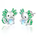 wholesale 925 Sterling Silver Green Enamel Heart Moonstone Axolotl Stud Earrings Wholesale Gift for Her-0-0