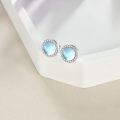 wholesale 925 Sterling Silver Round Blue Moonstone Halo Stud Earrings with Cubic Zirconia Accents-0-2