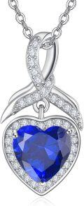 wholesale 925 Sterling Silver & AAAAA CZ Heart Pendant Necklace - 12 Birthstones, Hypoallergenic, Adjustable Chain 18-22 - Perfect Gift-0-0