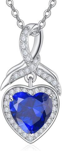 wholesale 925 Sterling Silver & AAAAA CZ Heart Pendant Necklace - 12 Birthstones, Hypoallergenic, Adjustable Chain 18-22 - Perfect Gift-Style 2-09. September(Sapphire)