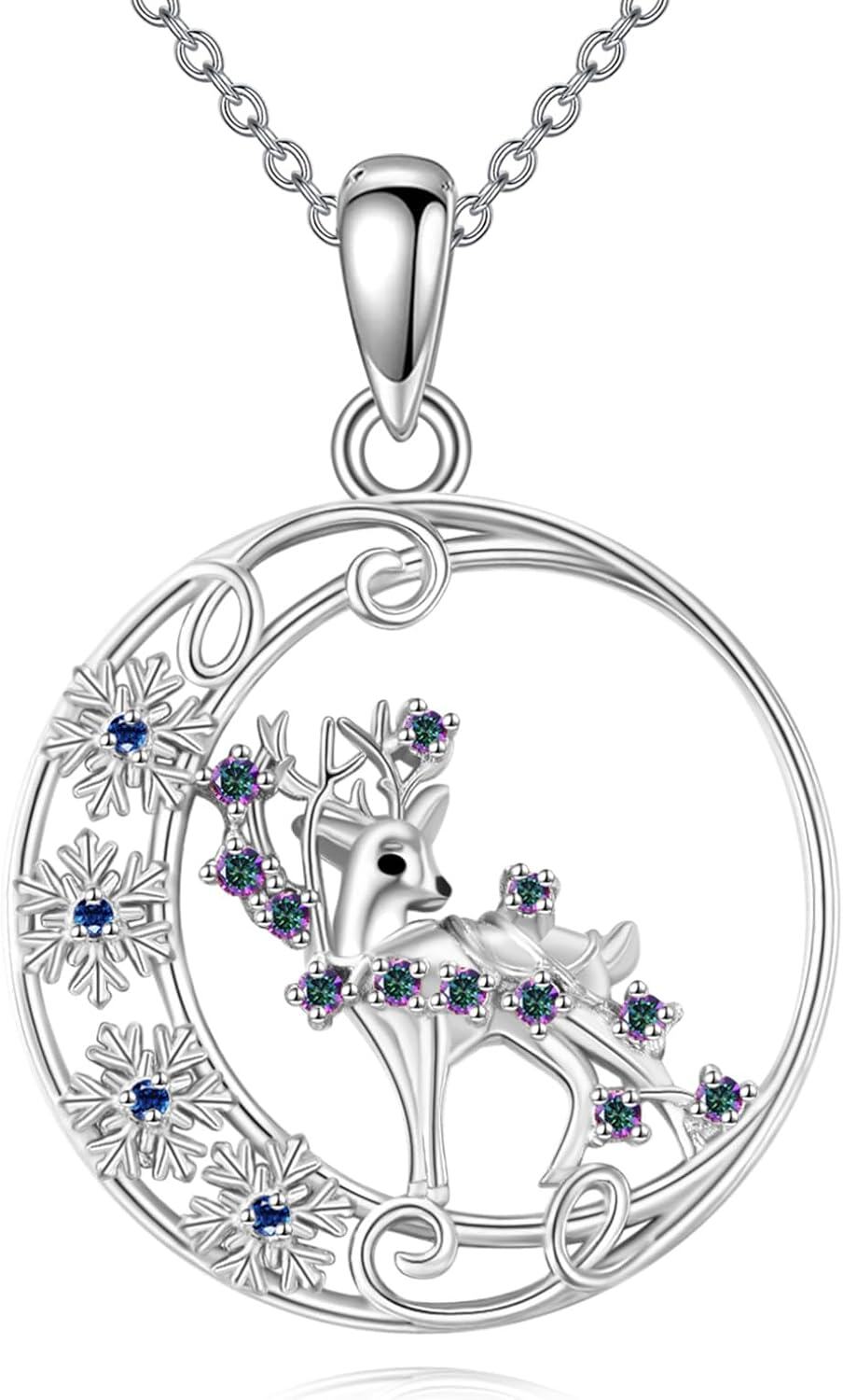 Sterling Silver Moonstone Turquoise Abalone Animal Necklace Cute Jewelry Gift-deer