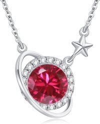 wholesale Silver Cubic Zirconia Saturn Pendant Necklace for Women-July