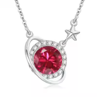 wholesale 925 Sterling Silver Cubic Zirconia Saturn Pendant Necklace for Women-July