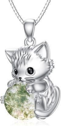 wholesale Sterling Silver 12 Month Birthstones Animals Necklace for Women Daughter (Axolotl Cow Pig Cat) Birthday Christmas Graduation Gift-04-01-Cat-04-01-Cat
