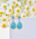 wholesale 925 Sterling Silver Natural Turquoise Flower Drop Dangle Earrings-0-1