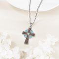 wholesale 925 Sterling Silver Cross Turquoise Stone Pendant Necklace with Wooden Inlay-0-2