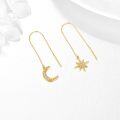 wholesale 14K Gold Moon & Star Threader Drop Earrings with Crystal Accents - 2 Pairs-0-4