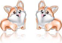 wholesale 925 Sterling Silver Corgi Dog Stud Earrings for Women - Cute Puppy  for Dog Moms & Pet Lovers-Corgi-Rose Gold