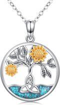 wholesale 925 Sterling Silver Turquoise Tree of Life Sunflower Pendant Necklace-0-0