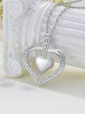 wholesale 925 Sterling Silver Double Layered Cubic Zirconia Open Heart Pendant Necklace for Women-0-5