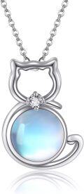wholesale 925 Sterling Silver Round Blue Opal Celtic Moon Cat Pendant Necklace Wiccan Jewelry for Women-0-0