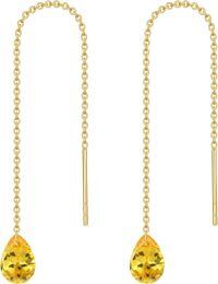 wholesale 14K Solid Gold Birthstone Threader Earrings for Women Dangle Drop Jewelry Gifts-11-November-Citrine