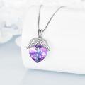 wholesale 925 Sterling Silver Purple Austrian Crystal Angel Wings Heart Pendant Necklace-0-1