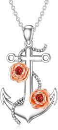 wholesale 925 Sterling Silver Anchor Rose Garnet & Topaz Pendant Necklace for Women Gifts-0-0