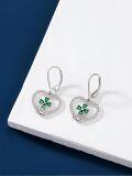 wholesale 925 Sterling Silver Green Enamel Four-Leaf Clover Drop Earrings Irish Claddagh  for Women Girls-0-2
