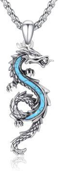wholesale 925 Sterling Silver Turquoise Inlay Dragon Pendant Necklaces   for Men Women Valentines Day Gifts-0-0